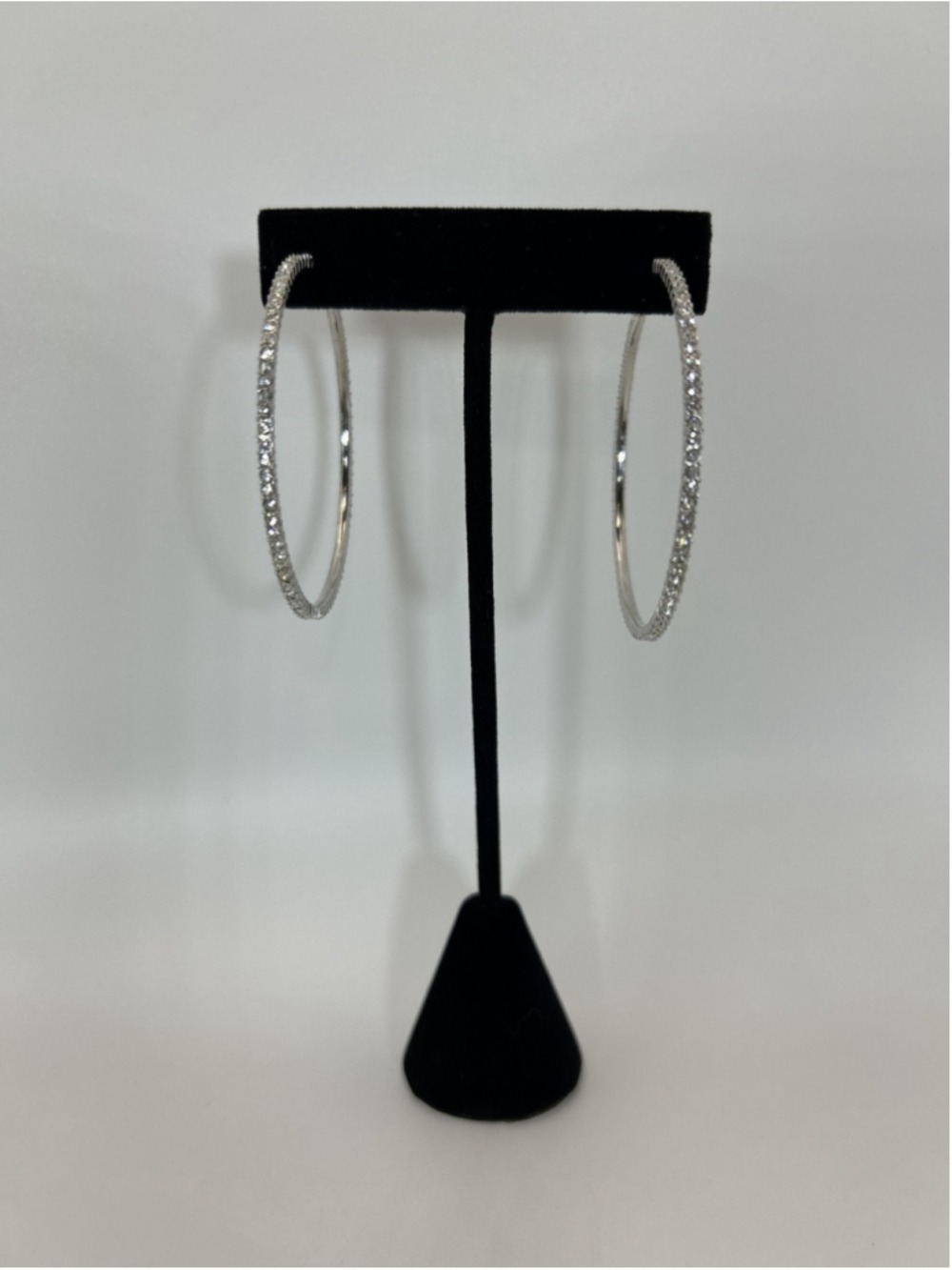 Earrings Silver Tone Rhinestone Large Hoop Butterfly Post Statement Jewelry